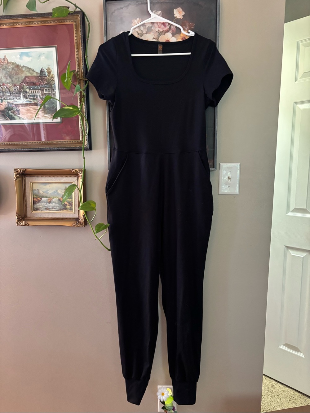 Mono B Black Short-Sleeve Jumpsuit with Pockets